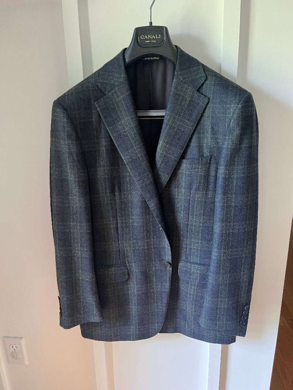 Canali Blazer Green/Navy Plaid IT 52 US 42 Wool Sport Coat Made in Italy